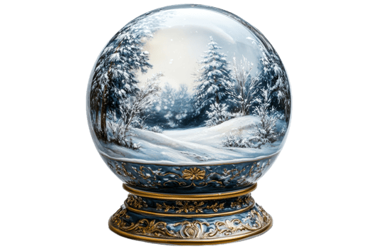Snow globe with winter landscape and intricate base design png