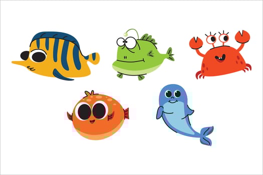 Delightful Cartoon Sea Creatures Collection for Children's Illustrations vector