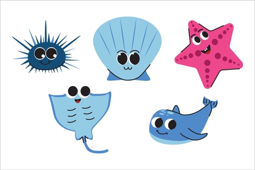 Cartoonish marine creatures illustration showcasing aquatic wildlife elements vector