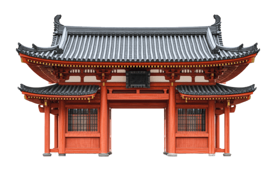 Vibrant red and black Asian architecture png