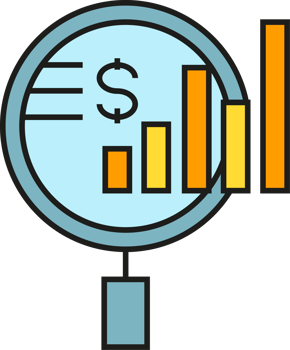 Financial Data and Magnifier Icon png