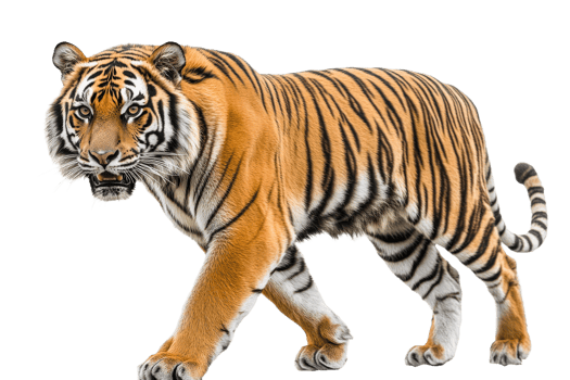 Striped tiger walking on a transparent background png