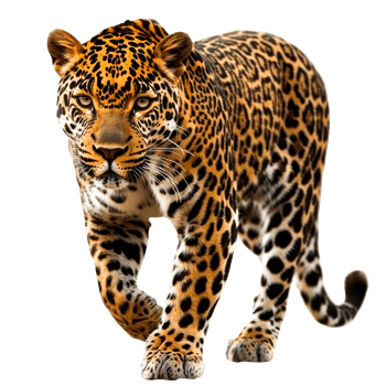 Leopard walking gracefully on a transparent background png