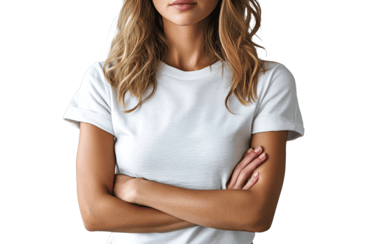 Confident woman with folded arms in casual attire png