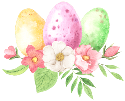 Watercolor easter eggs with flowers and decorative elements png