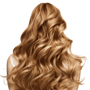 Long wavy golden brown hair cascading down a womans back png