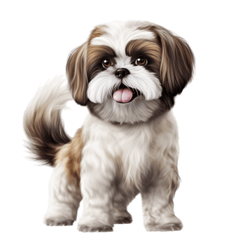 Small fluffy Shih Tzu dog sting its tongue slightly out png