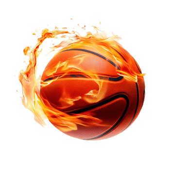 Fiery basketball engulfed in flames soaring through the air png