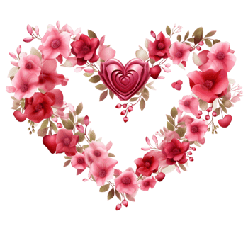 Heartshaped floral wreath made of pink roses delicate green leaves png
