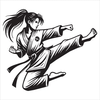 Taekwondo Girl with Powerful Kick Action vector