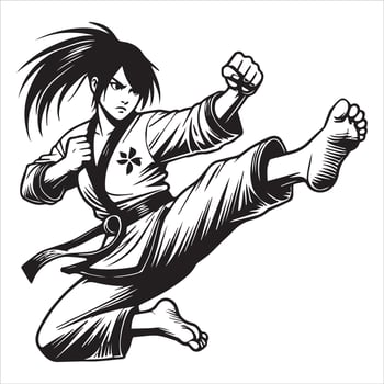 Karate Girl Action Stance Illustration vector
