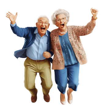 Happy elderly couple joyfully jumping excitement png
