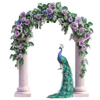 Elegant Floral Arch with Draped Statue png