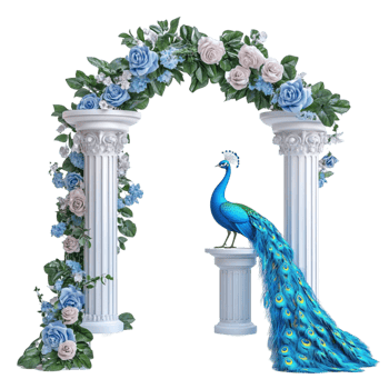 Stunning Peacock on a Beautiful Floral Gate png
