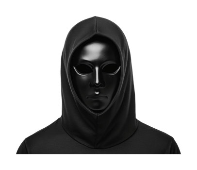 Mystery figure in black hoodie and mask, cut out png