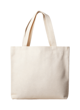 Simple beige canvas tote bag with handles, cut out png