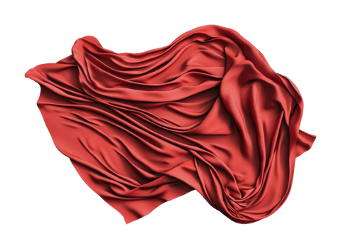 Flowing red silk fabric with intricate folds and texture, cut out png