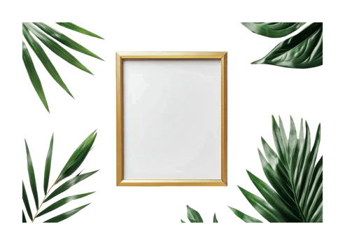 Golden frame with tropical green leaves border, cut out png