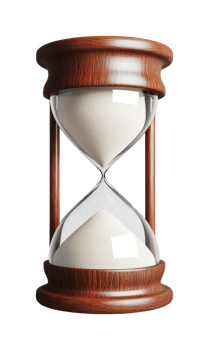 Vintage wooden hourglass with flowing sand depicting time passage, cut out png