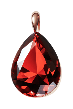 Elegant teardrop shaped red gemstone pendant with gold setting, cut out png