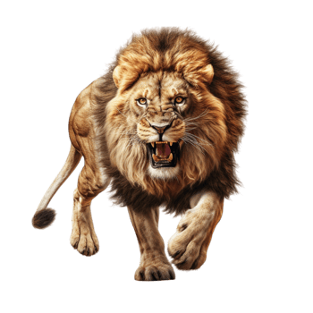 Majestic roaring lion walking forward a powerful stance png