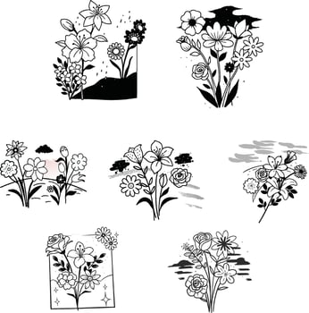 Minimalist Floral Outline Art vector