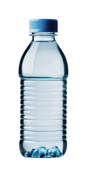 Clear plastic water bottle with blue cap and rippled design, cut out png