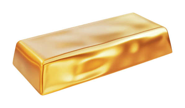 Shiny gold bar isolated on white surface, cut out png
