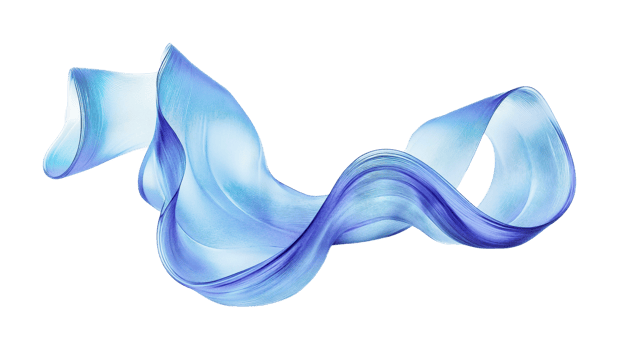 Abstract blue and white ribbon with flowing curves, cut out png