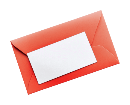 Red envelope with blank white label on a black background, cut out png