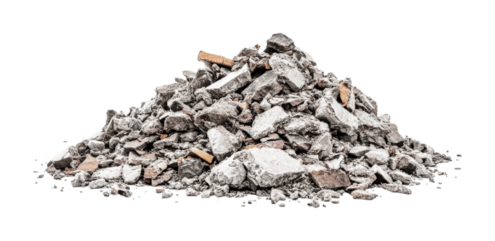 Pile of concrete rubble and debris isolated, cut out png