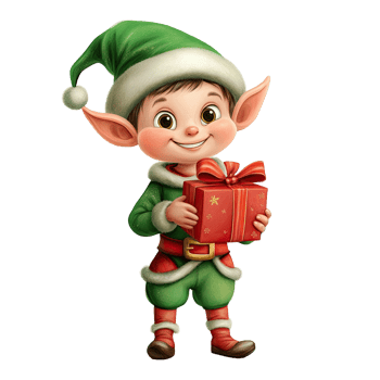 A cute elf holding a gift png