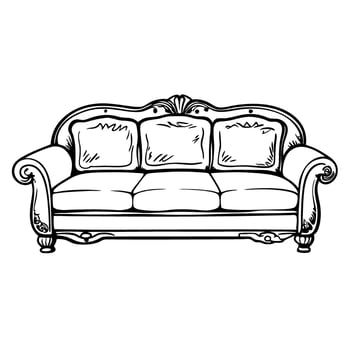 Elegant vintage sofa illustration with detailed design and ornate carving, classic furniture art sketch vector