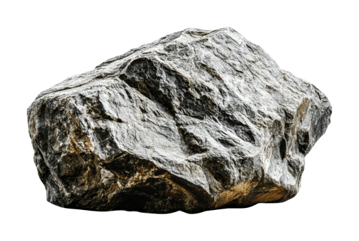 Rough gray boulder with natural textures and jagged edges, cut out png
