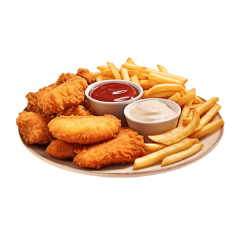 plate of fried chicken golden french fries png
