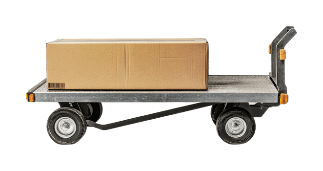 Cardboard box on metal cart for efficient transportation and storage solutions, cut out png