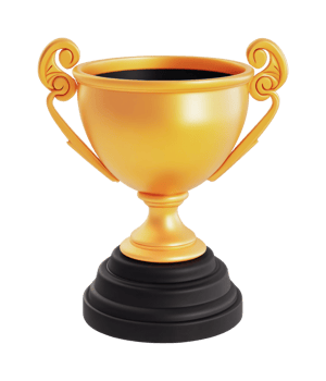 Golden trophy cup on black pedestal with ornate handles, cut out png