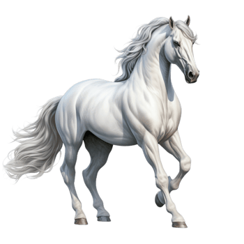 Majestic white horse galloping its mane flowing in the wind png