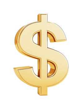 Shiny gold dollar sign symbolizes wealth and prosperity, cut out png