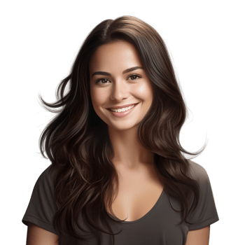 Young woman long wavy rk hair smiling a friendly warm expression png