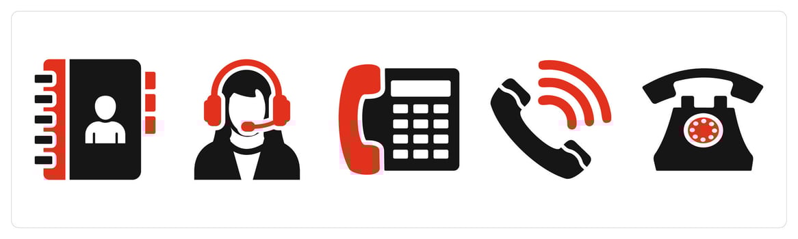 Set of 5 mix icons in red color as contact book, customer support, telephone vector