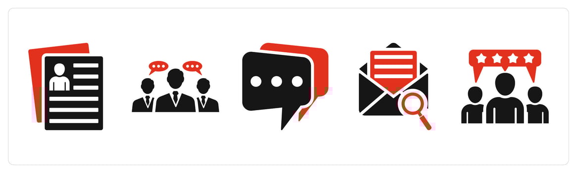 Set of 5 mix icons in red color as user details, business conversation, message vector