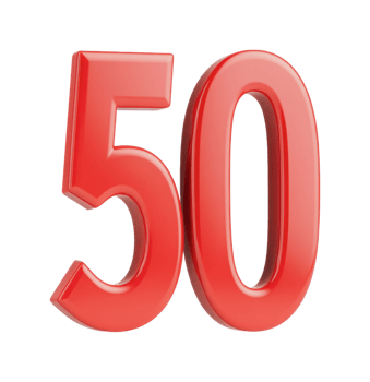 Red 50 number in 3d style, cut out png