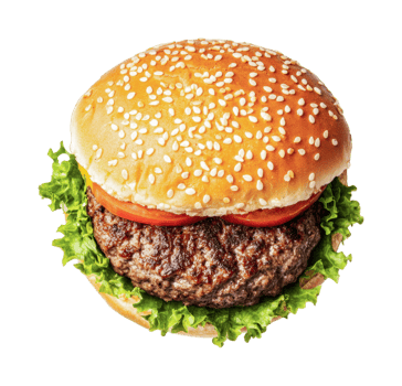 Delicious cheeseburger with lettuce and tomato on sesame bun, cut out png