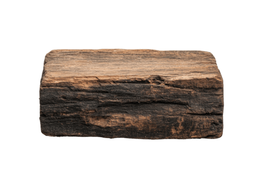 Aged wooden block with weathered texture and rustic charm, cut out png