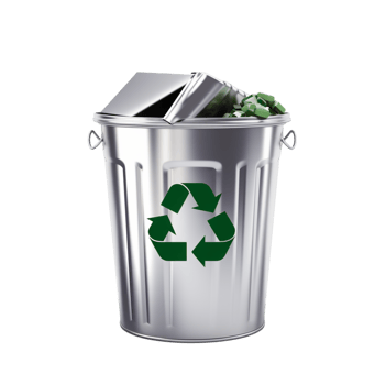 Silver recycling bin filled green waste trash png