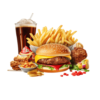 Fast food meal a burger fries a cold drink png