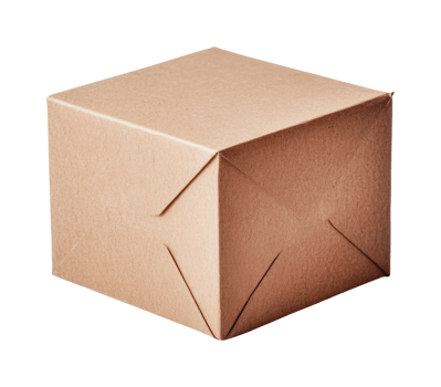 Closed brown paper box with creased edges, cut out png