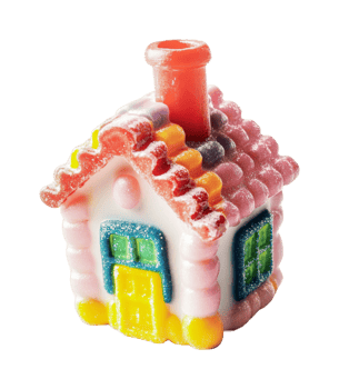 Colorful candy house with bright roof and chimney, cut out png