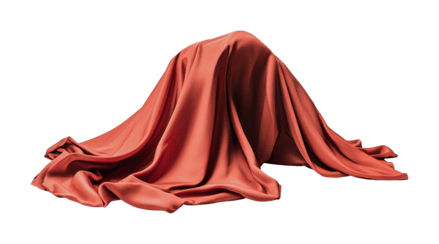 Mysterious object draped in luxurious red silk fabric, cut out png
